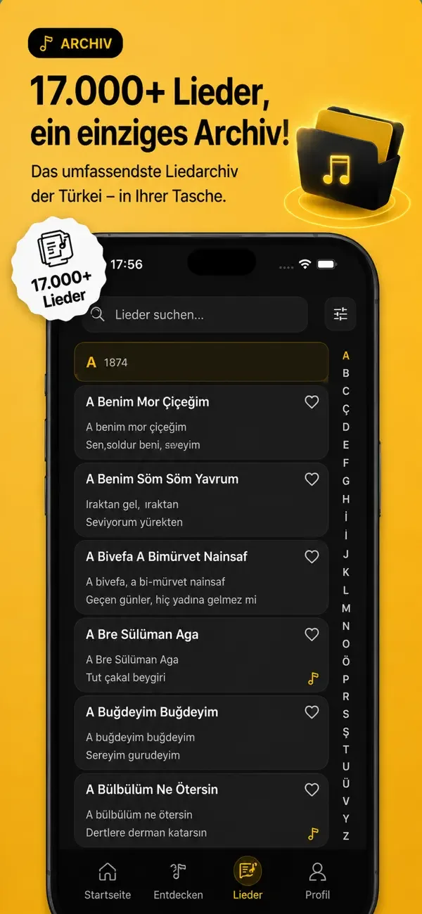 Saz Söz App-Screenshot — Volkslied-Archiv.