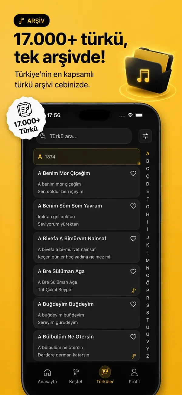 Saz Söz uygulama ekran görüntüsü — türkü arşivi.